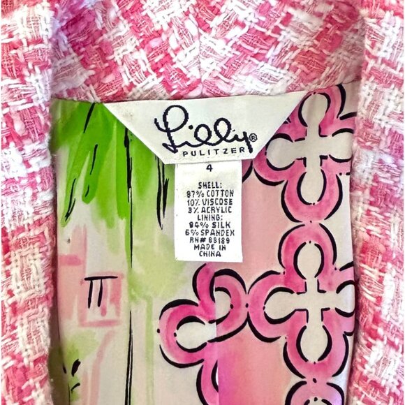 Lilly Pulitzer Mizner Pink Tweed Boucle Silk Lined Blazer Jacket Sz 4 Vintage - Picture 7 of 9